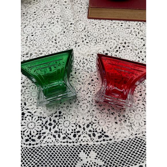 Vintage Glass Mikasa Red and Green Candleholders - Picture 4 of 6